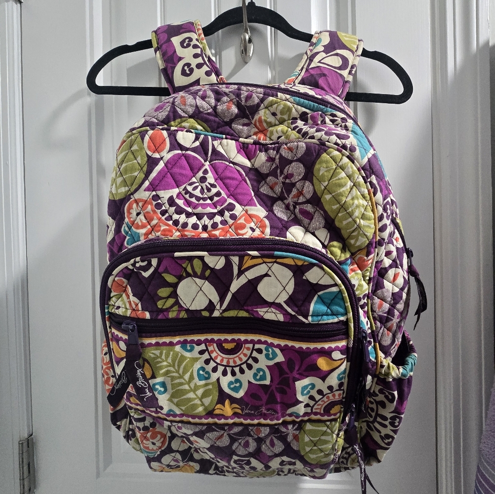 Vera Bradley Purple Fun Patterned Backpack Washable Fabric